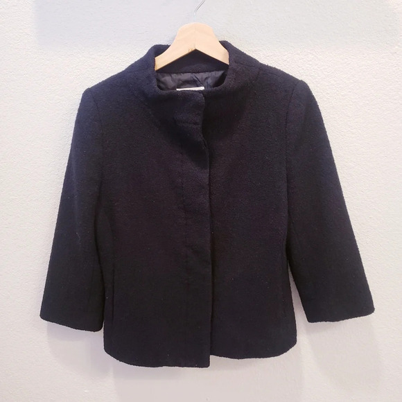 Isaac Mizrahi Black Wool Blend Tweed Jacket size Medium Hidden Buttons - Picture 3 of 5